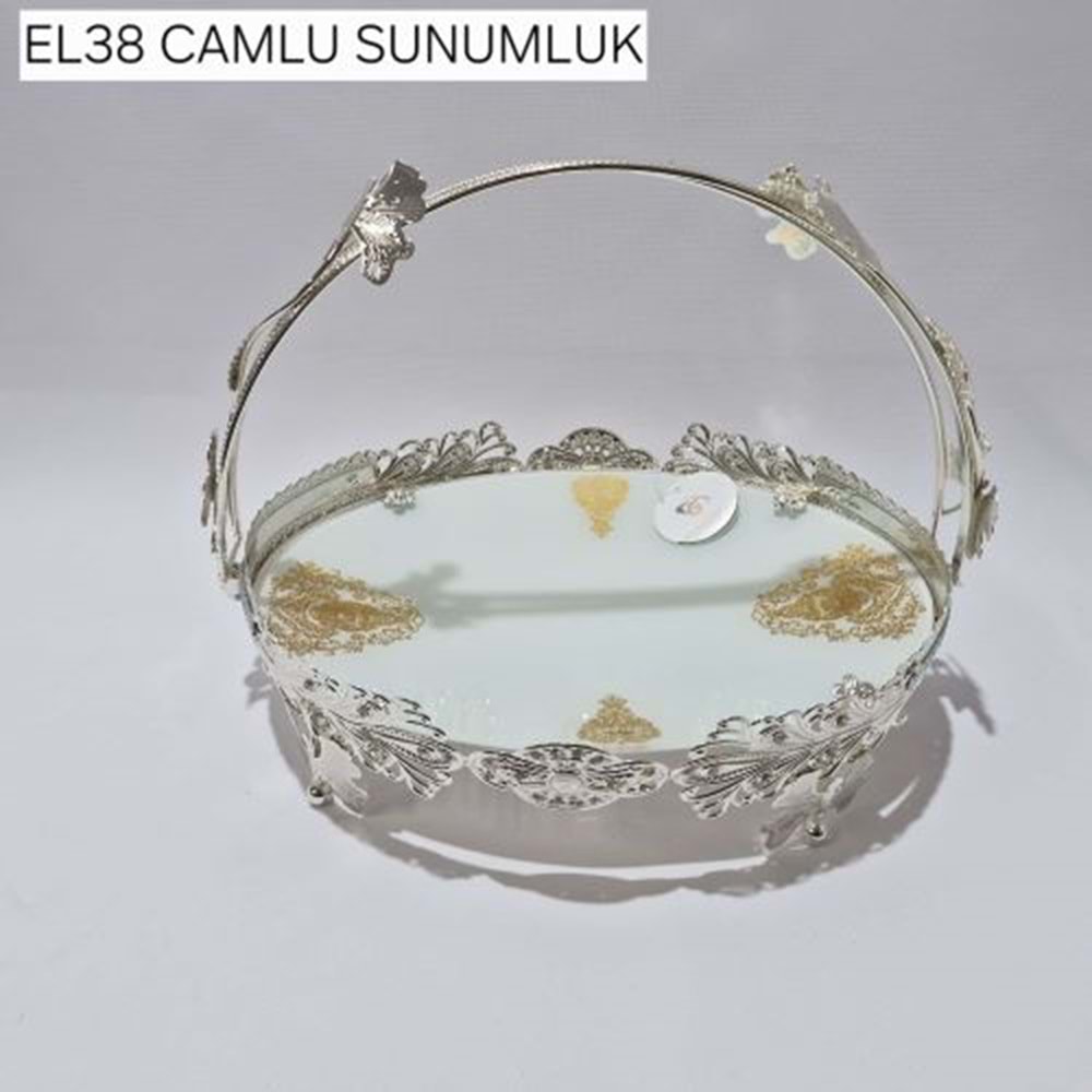 EL38 METAL GÜMÜŞ CAMLI SUNUMLUK