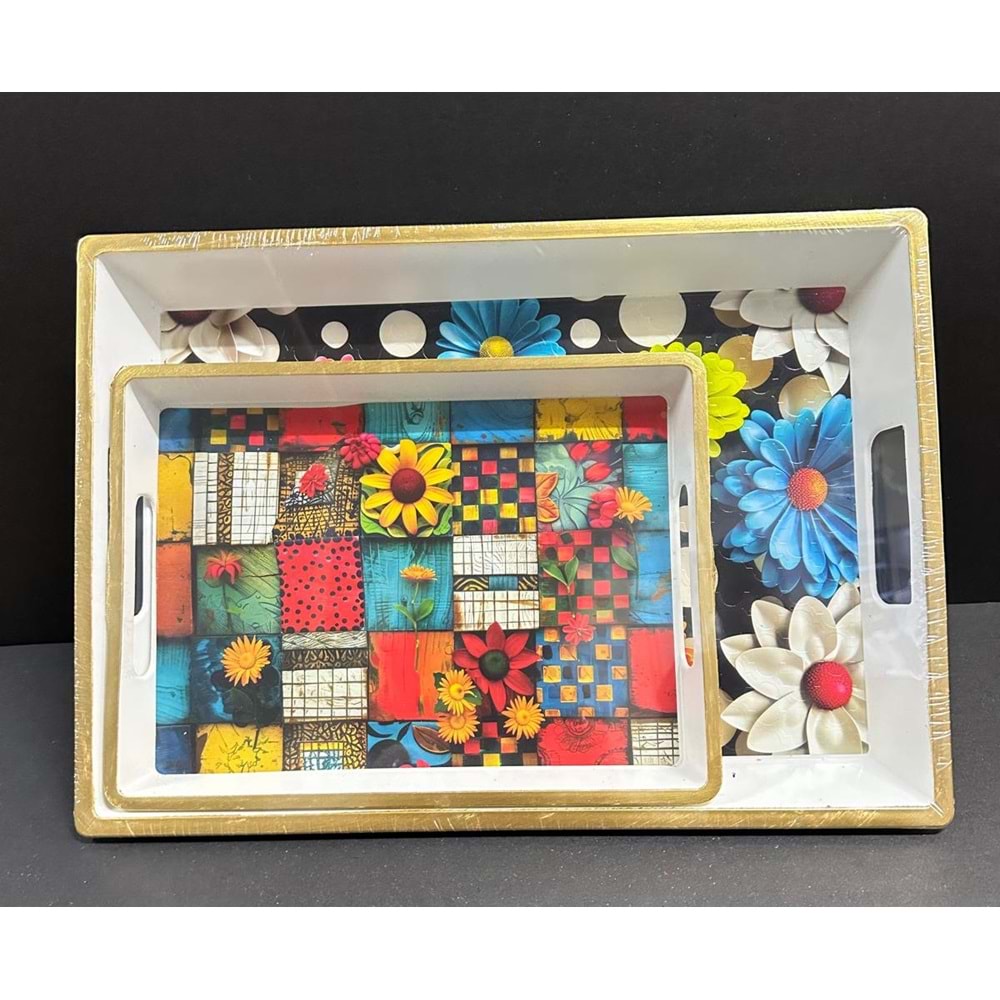 İSRA 2Lİ LÜKS BEYAZ KARE TEPSİ