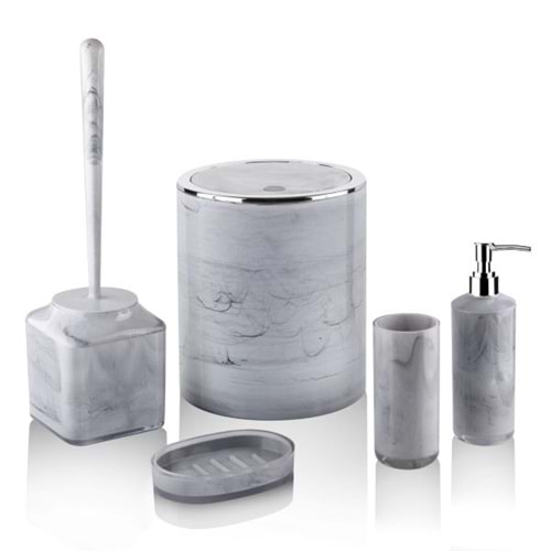LOSSA 5Lİ YUVARLAK MERMER DESENLİ BANYO SETİ