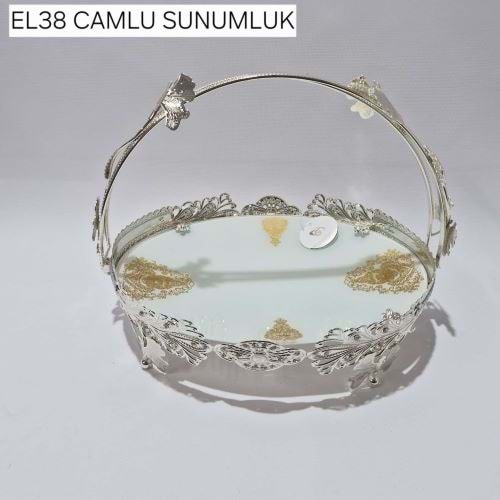 EL38 METAL GÜMÜŞ CAMLI SUNUMLUK