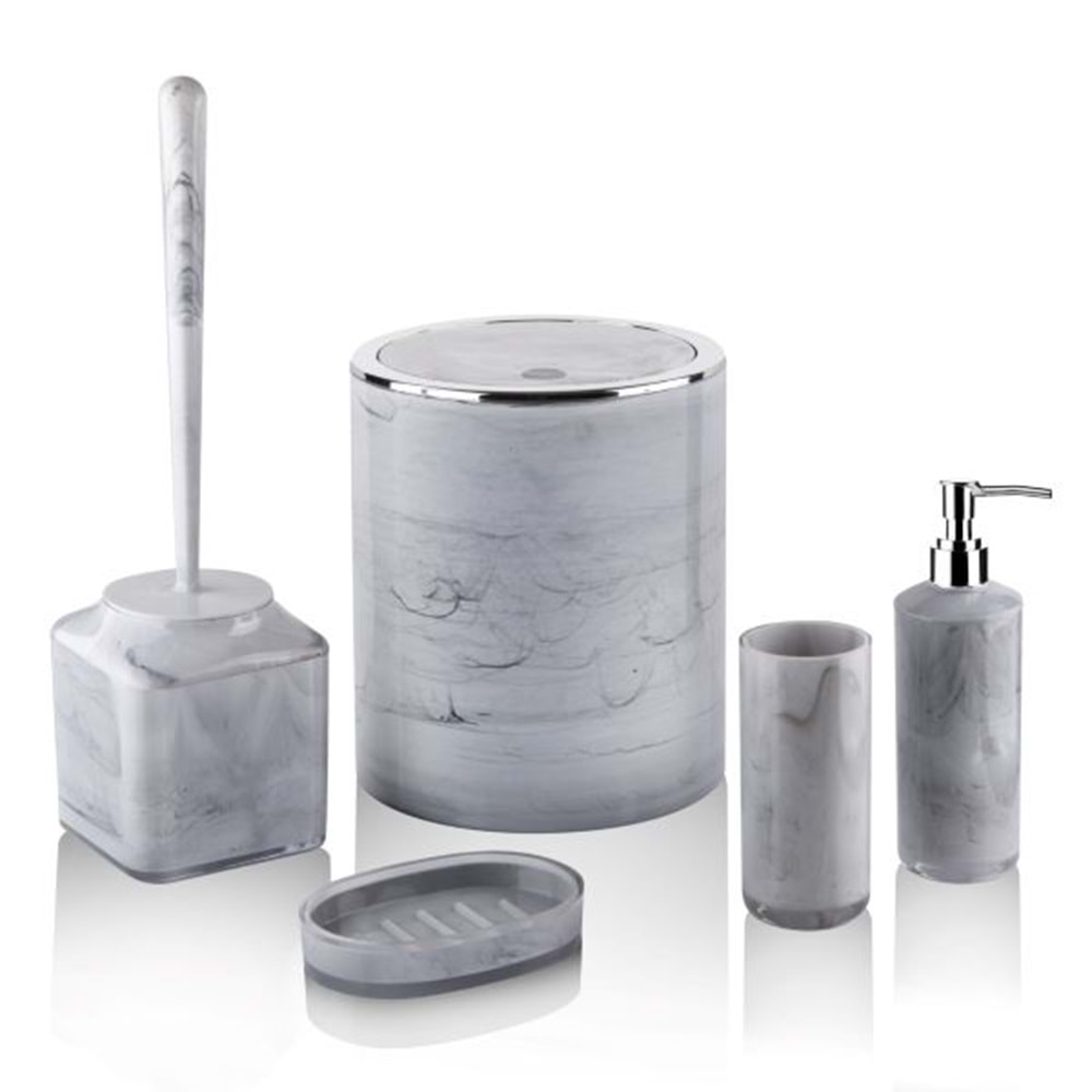 LOSSA 5Lİ YUVARLAK MERMER DESENLİ BANYO SETİ